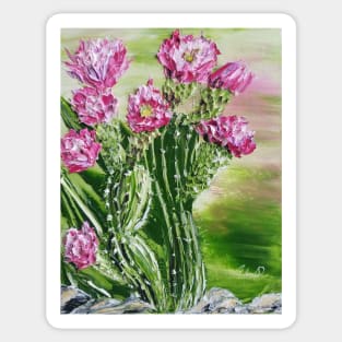 cactus painting with pink flowers Sticker